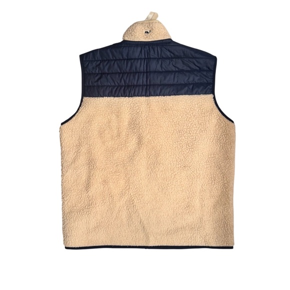 Vineyard vines boys Sherpa tan navy blue zip vest Sz XL (18) - Picture 4 of 5